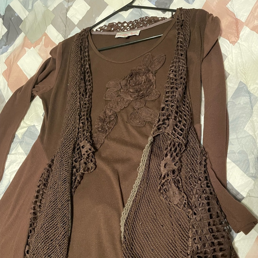 Brown top with lace detail